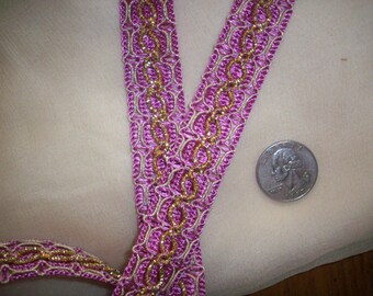 1 yd. of a Vintage french metal trim in rich scrumptious pink and gold metal