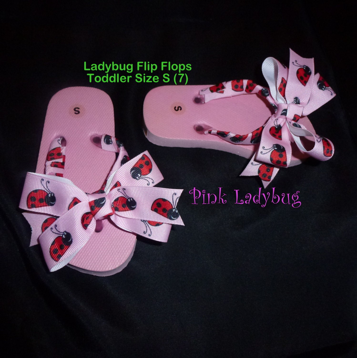 Ladybug Flip Flops Pink Ready to Ship in Toddler Size Small