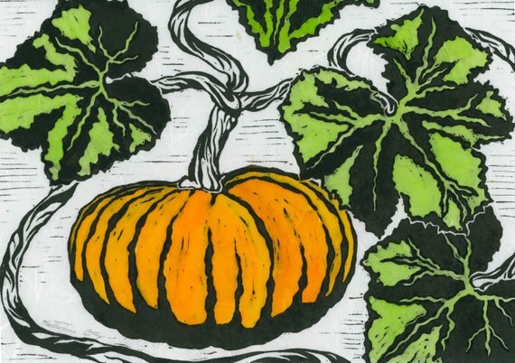 Pumpkin Vine Original Linocut Print