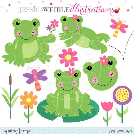 Spring Frogs Cute Digital Clipart for Card Design, Scrapbooking, and ...