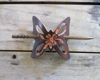 Leather Butterfly Barrette with Dogwood