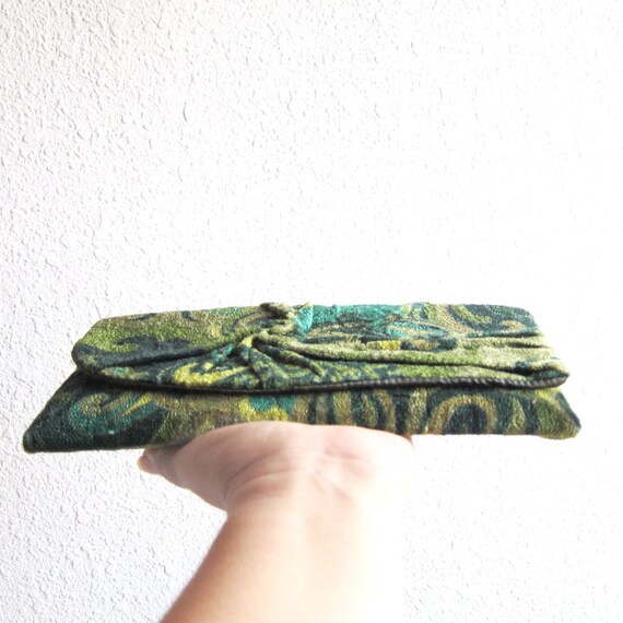 Forest Green Clutch Bag in Cotton velvet plush, Pleated Clutch ...