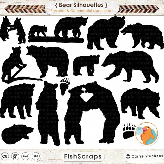 Bear Clip Art, Bear Silhouette Images, Digital Stamp, Animal, ClipArt PNG + Photoshop Brush, Wilderness Camping, Black Bear Hunting Il_570xn