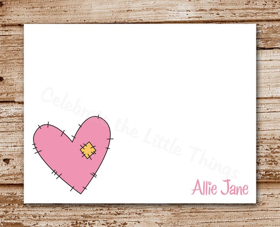 Heart Note Cards (set of 8) Personalized Stationery | Tattered Heart, Stitched Heart Notecards | Valentine's Day Card Il_570xn
