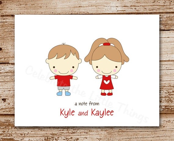 Siblings Note Cards (set of 8) Kids, Family, Twins Notecards | Personalized Stationery | Birthday Thank You Il_570xn