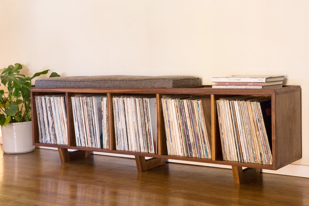 Vinyl LP Storage Bench with Mid Century Modern Stylings - ... Storage Bench with Mid Century Modern Stylings. Ã°ÂŸÂ”ÂŽzoom