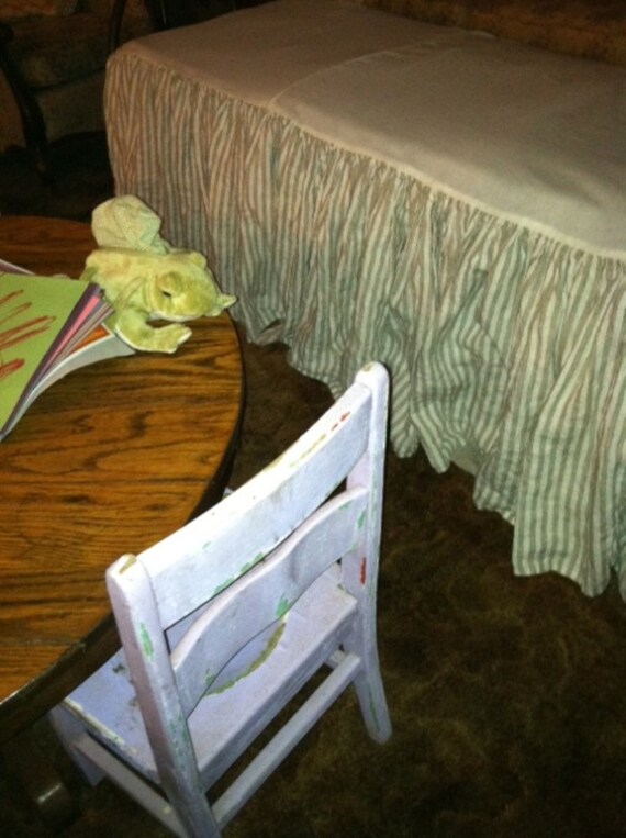 Washed Linen Gathered Bed Skirt Natural Flax and White Stripe