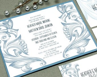 Art Deco Wedding Invitation Set - Floral Wedding Invitations - Vintage Wedding Invitations - Scroll Wedding Invitation - Invitations Navy