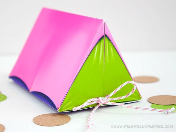 Campout Tent Favor Box - Pink, Purple & Lime : Print at Home Camping Favor Gift Box | Camp | DIY Printable | Digital File - Instant Download Il_570xn
