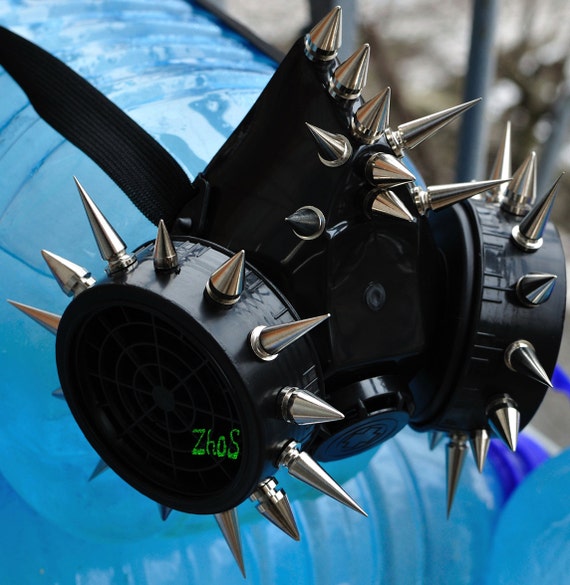 Black Cyber Mask Cyber Goth Respirator Gas Mask 35 Spikes Fetish Fetish Respirator Mask by olnat31sun steampunk buy now online