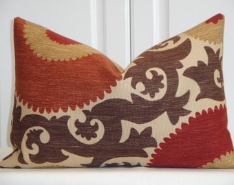 SET OF TWO - Decorative Pillow Cover - Fahri Clove - Suzani - Accent Pillow - Lumbar - Brown - Dark Red - Tan