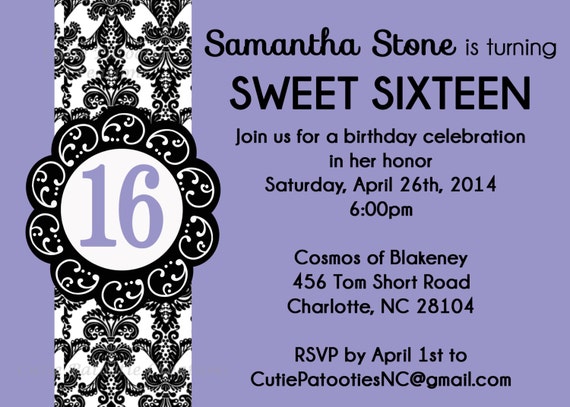 Sweet 16 Birthday Invitation, Sweet Sixteen Party Invitations, Printable or Printed Il_570xn