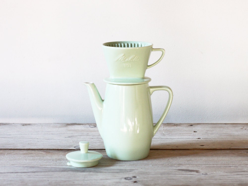 Vintage coffee  pot  in mint green Melitta Fifties ceramic 