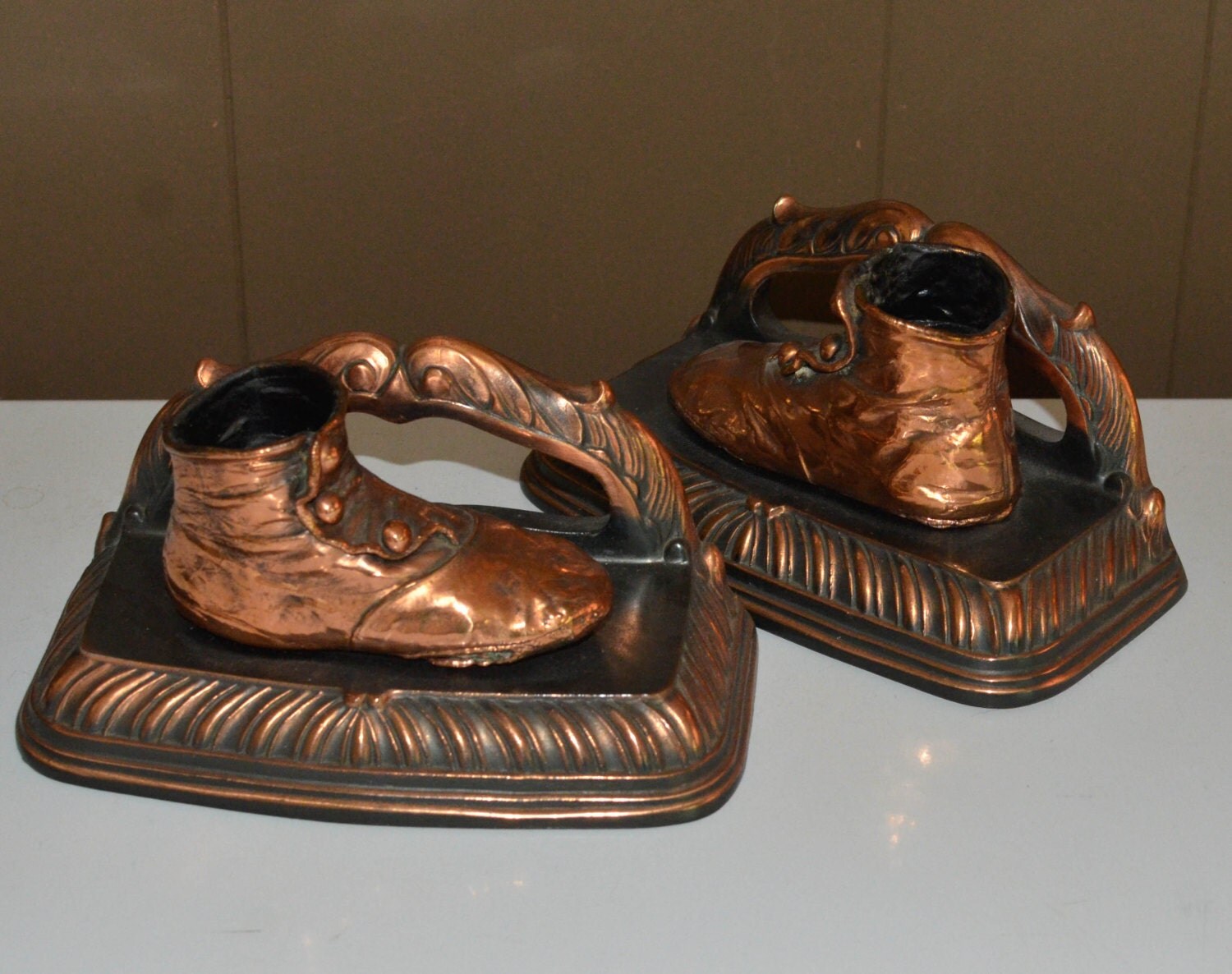 Victorian Baby Shoes Bronze Bronzed Bookends Art Deco