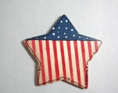 Star Shaped Magnet, Patriotic, Americana, Magnets, Hand Painted Magnets, Tole Painted Magnets, Housewares, Red, White and Blue, Set of Two
