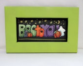 Boo to You Sign, Halloween Sign, Framed in Green, Halloween Decoration, Framed in Reclaimed Wood, Hand Painted on Black Screen