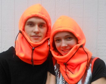 Bright Hunter/Construction Orange Adult Fleece Balaclava Hat - Ski Mask - Gift For Him - Gift For Her - Hunting Hat - Birthday Gift