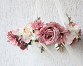 Dusky Pink Floral Chandelier - Floral Wreath Mobile Fairytale Flower wreath/Wedding floral decoration Photo prop Floral arrangement ring