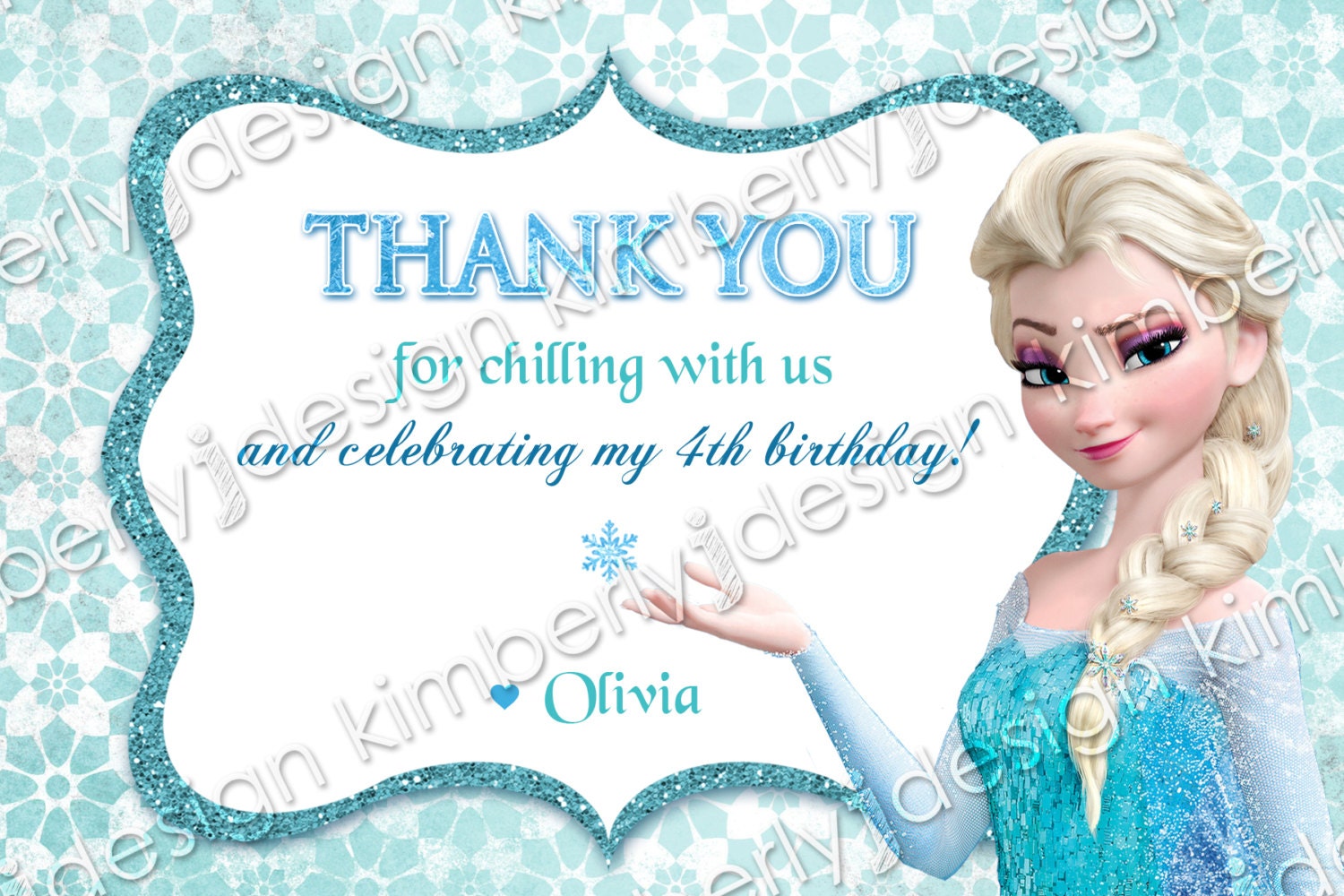 FROZEN BIRTHDAY Thank You Card Elsa Invitation 4x6 Thank