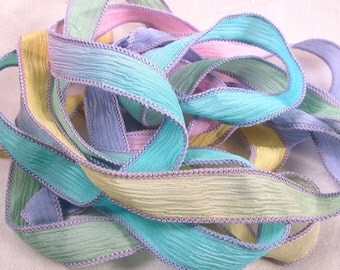 Hand Dyed Silk Ribbon - Silk Crinkle Ribbons Jewelry Bracelet Fairy Ribbon - Quintessence - Spring Pastels