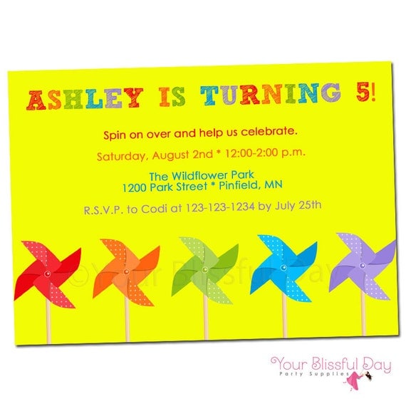 PRINTABLE Colorful Pinwheels Party Invitation Il_570xn