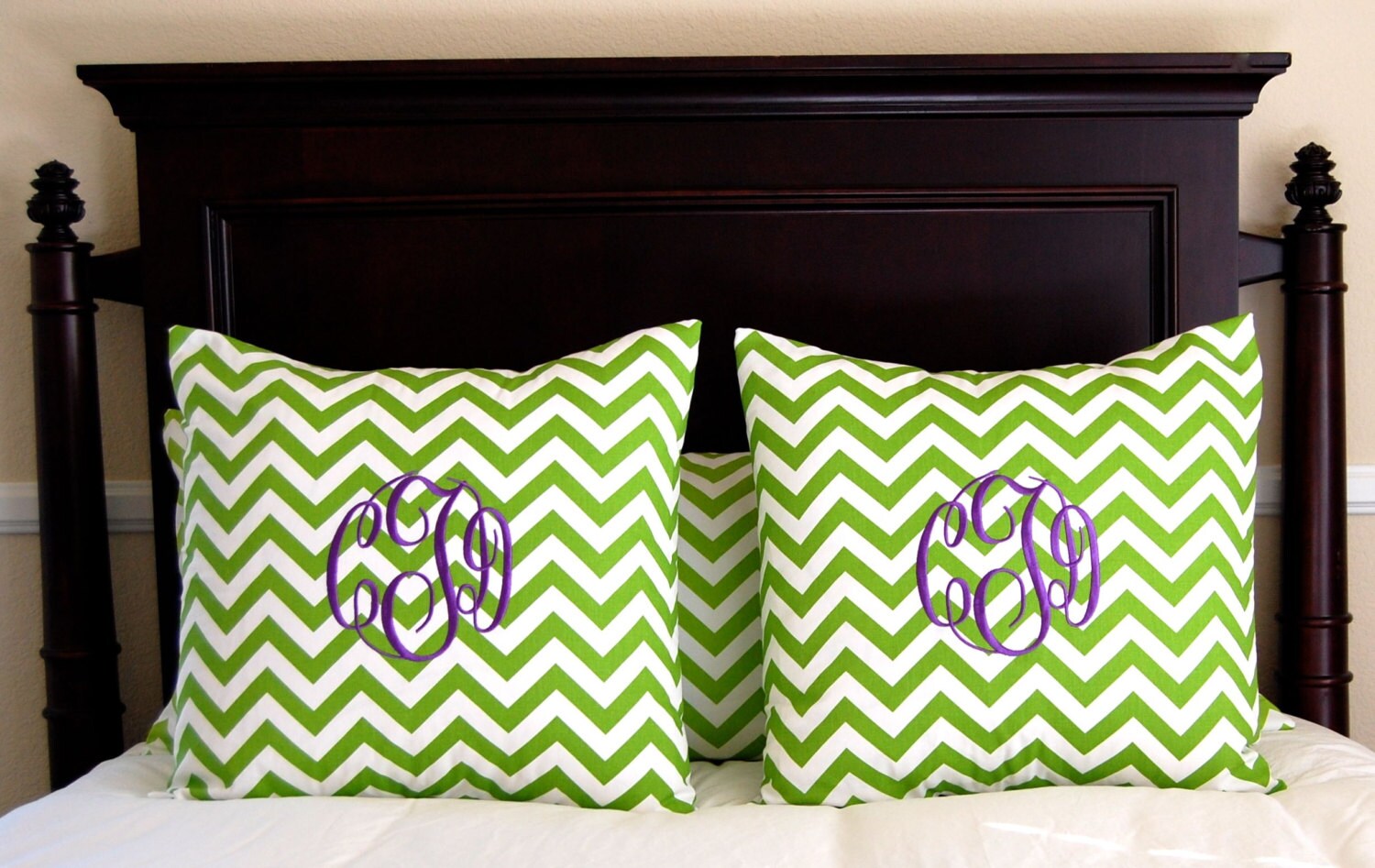 Monogrammed Euro Sham Pillow Cover Monogram Pillow Chevron
