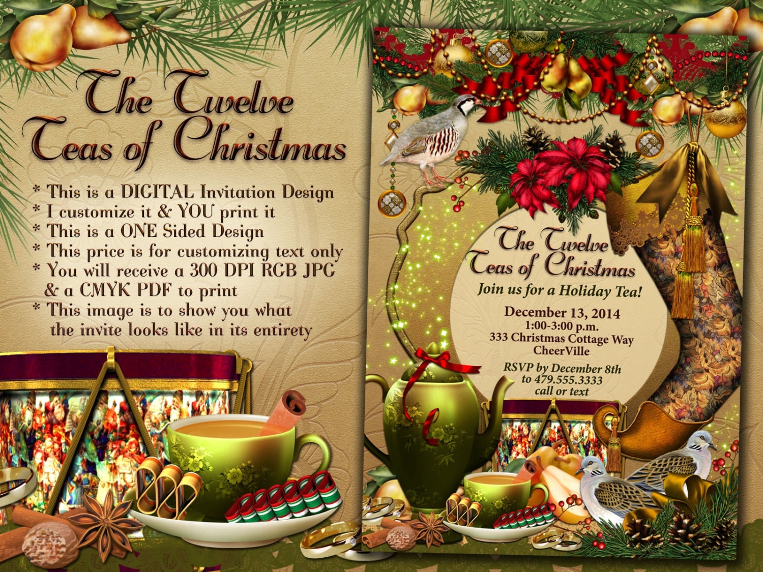 12 Teas of Christmas Christmas Tea Party Invitation Holiday