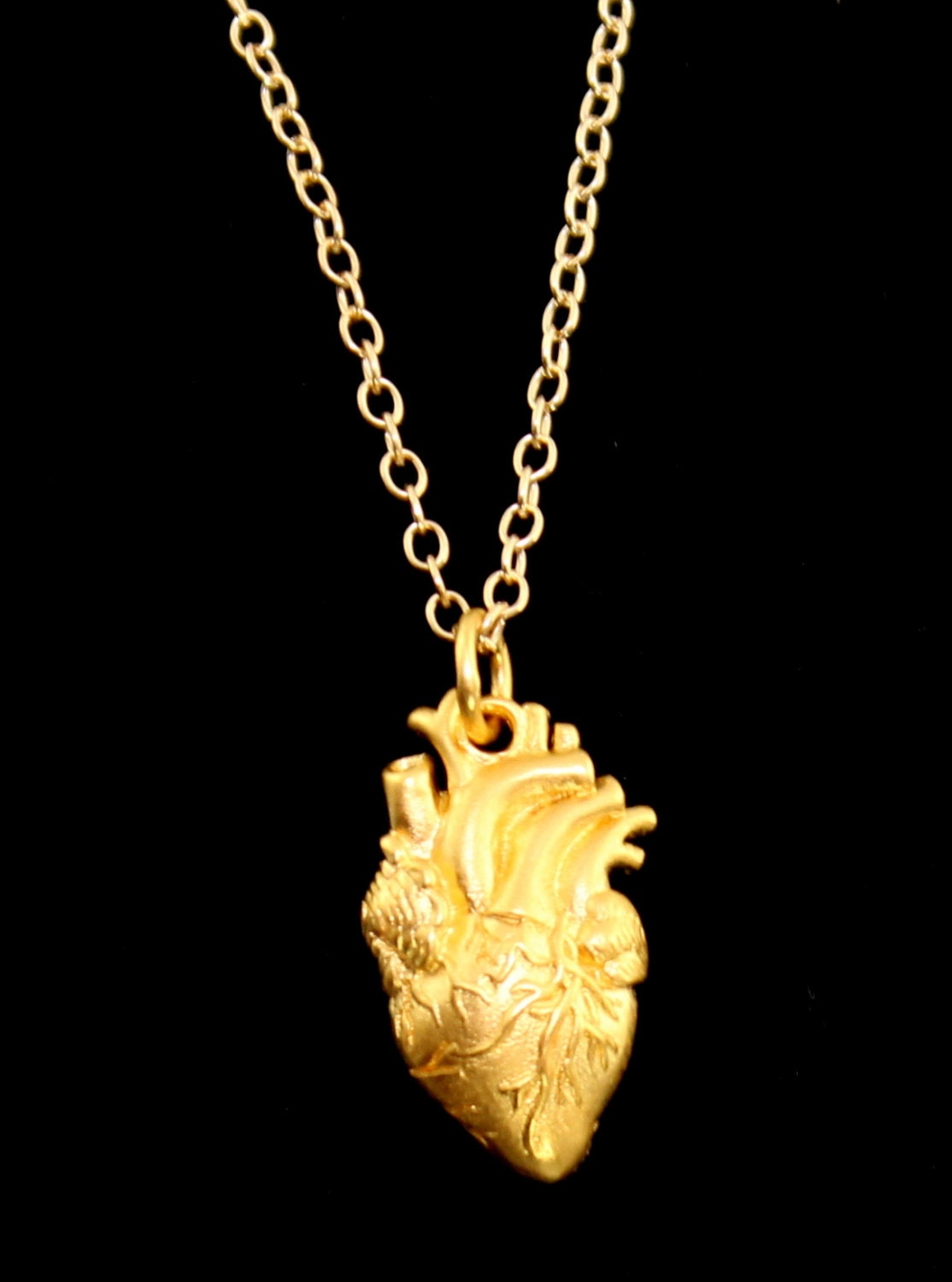 Heart Necklace Sterling Silver or Gold Anatomical Heart