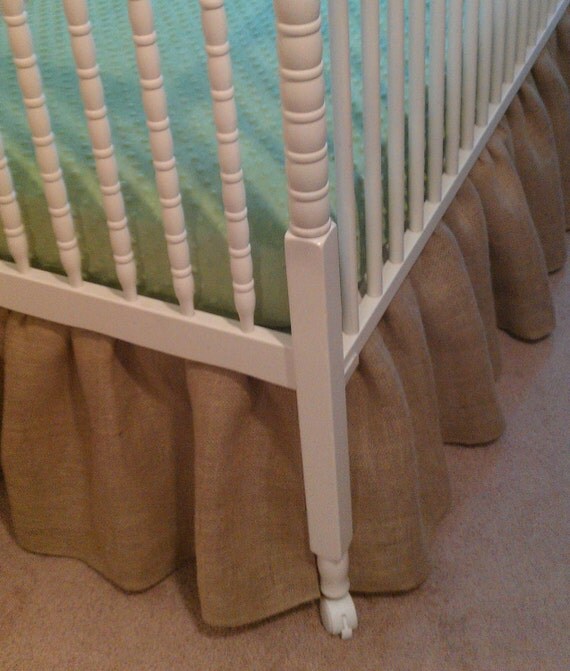Single Ruffle Burlap Crib Skirt Dust Ruffle by ShellyLynnDesign