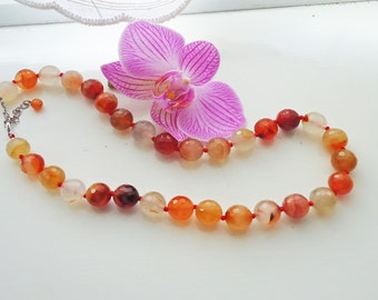 Carnelian Classic Necklace, Hand Knotted Necklace, Gemstone Necklace, Natural Carnelian Necklace, UK Seller