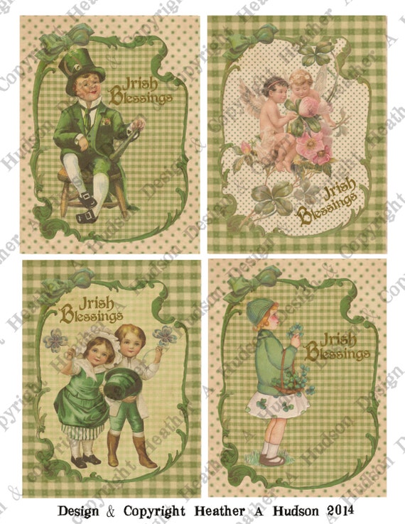 Victorian Vintage St Patrick's Day Shabby Card Fronts Digital Collage sheet Printable