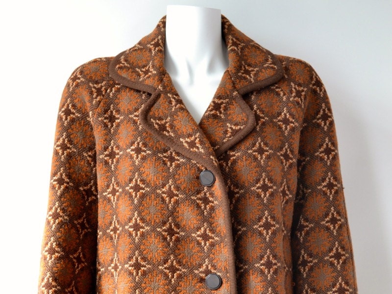 Welsh tapestry coat in pure wool XL XXL vintage 60s winter