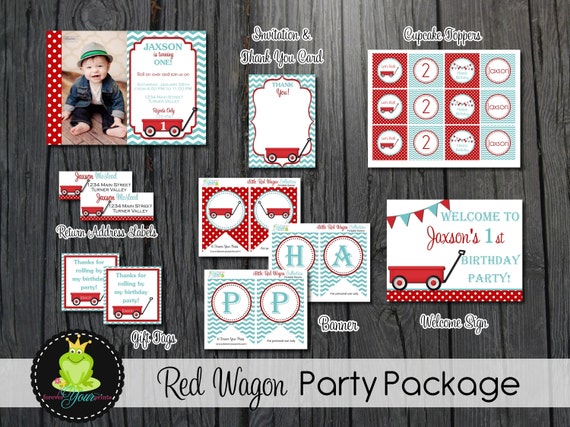 Little Red Wagon Party Package - Party Invite - Printable Il_570xn