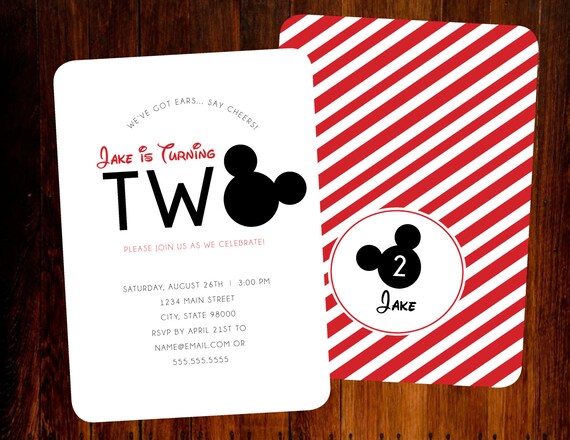 Mickey Mouse and Rainbow Birthday invitations, double sided Il_570xn