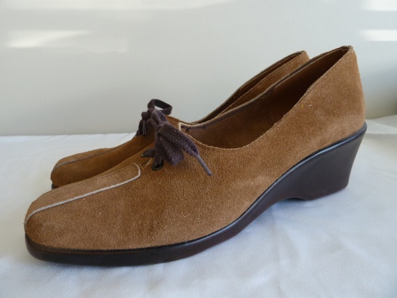 70s Brown Suede Shoes Light Brown Suede Leather Wedge