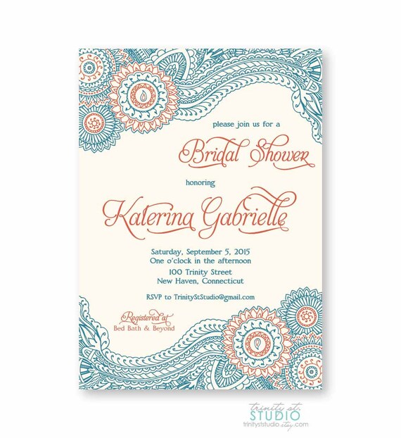 Items similar to Modern Henna Pattern Invitation Bridal Shower