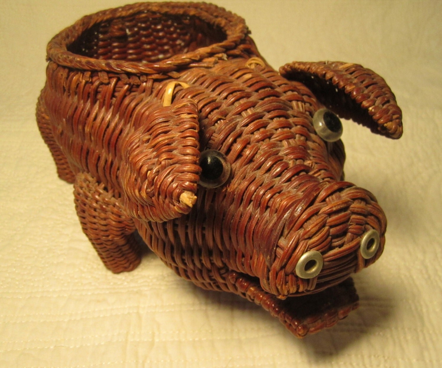 Vintage wicker pig basket planter unique storage by SuzyQVintage