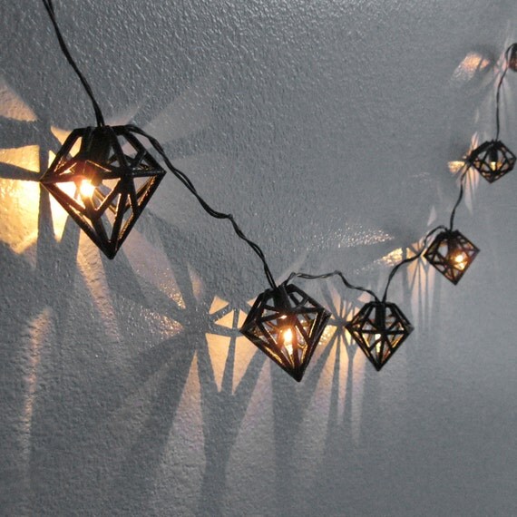 Black Diamond String Lights 3D Printed Geometric Bulb