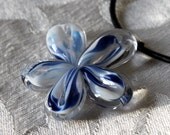 Handmade Blue & White Glass Flower Pendant with Leather Band