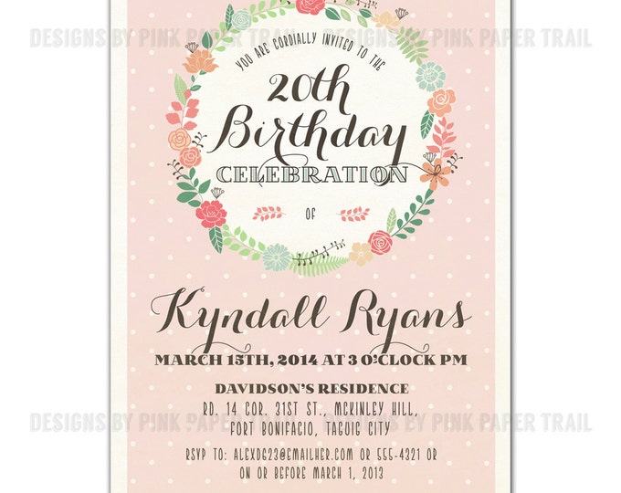 Shabby Chic Floral Wreath Invitation, Weddings, Baby Shower, Bridal Shower, Birthday, I will customize for you, Print your own