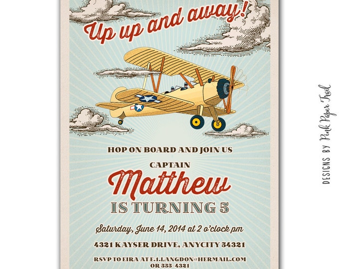 Vintage Retro Airplane Party Sign, I will customize for you, Print Your Own