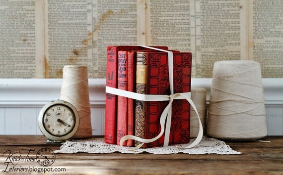 Antique Tattered Book Stack - Salvaged Books - Set of 4