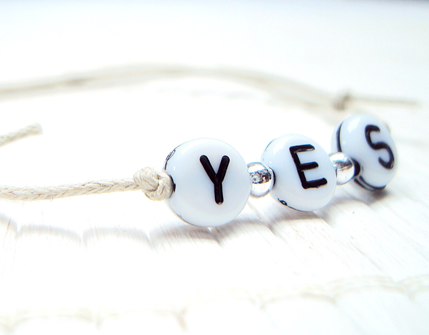Yes Bracelet Inspirational Word Bracelet Adjustable Bracelet Waxed