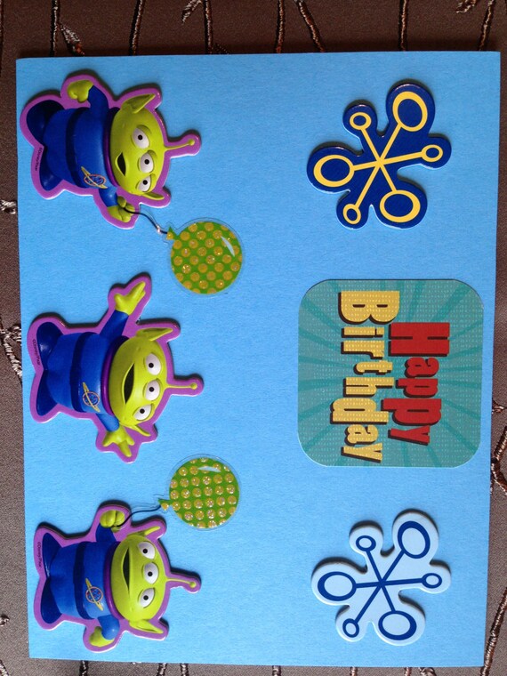 Toy Story Birthday Card Green Aliens Handmade by TiendaIsabella