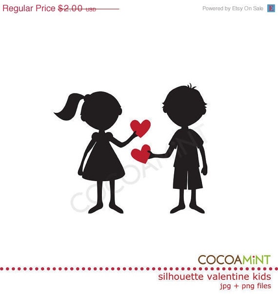 50% OFF SALE Silhouette Valentine Kids Clip Art Il_570xn