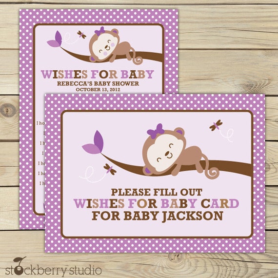 Monkey Wishes For Baby Girl - Purple Advice Card Printable - Girl Words of Wisdom Il_570xn