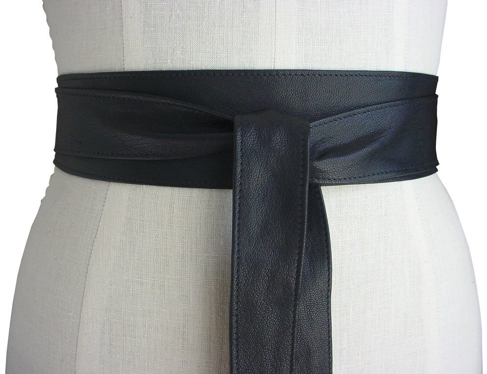 Black Leather Obi Belt Wide Leather Belt Narrow Obi Black
