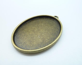 5pcs 30x40mm Antique Bronze Round Cameo Thick Base Settings C1914