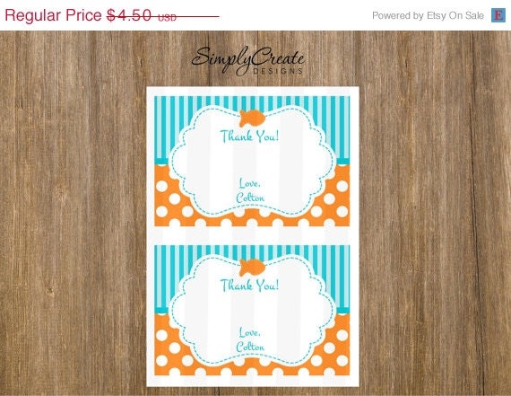Goldfish Thank You Card Digital Two 4x6 cards on 8.5x11 JPEG Il_570xn