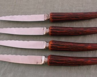 Vintage Knife Set Bakelite Horn Handle 4 Piece Steak Knives